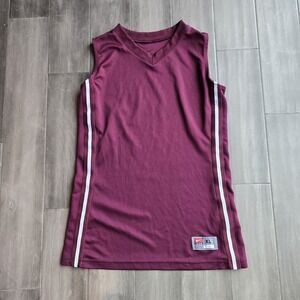 Maroon Basketball Jersey Tank Top Men's XL V Neck White Stripe Athletic